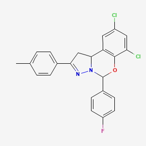 molecular formula C23H17Cl2FN2O B12147648 7,9-Dichloro-5-(4-fluorophenyl)-2-(4-methylphenyl)-1,10b-dihydropyrazolo[1,5-c][1,3]benzoxazine 