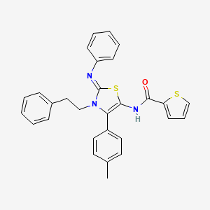 molecular formula C29H25N3OS2 B12147673 N-[(2E)-4-(4-methylphenyl)-3-(2-phenylethyl)-2-(phenylimino)-2,3-dihydro-1,3-thiazol-5-yl]thiophene-2-carboxamide 