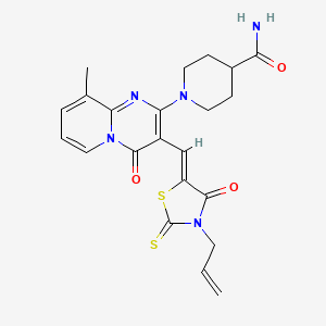 molecular formula C22H23N5O3S2 B12147687 1-(9-methyl-4-oxo-3-{(Z)-[4-oxo-3-(prop-2-en-1-yl)-2-thioxo-1,3-thiazolidin-5-ylidene]methyl}-4H-pyrido[1,2-a]pyrimidin-2-yl)piperidine-4-carboxamide 