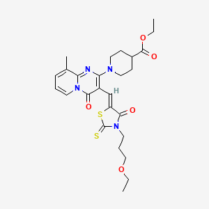 molecular formula C26H32N4O5S2 B12147726 ethyl 1-(3-{(Z)-[3-(3-ethoxypropyl)-4-oxo-2-thioxo-1,3-thiazolidin-5-ylidene]methyl}-9-methyl-4-oxo-4H-pyrido[1,2-a]pyrimidin-2-yl)piperidine-4-carboxylate 