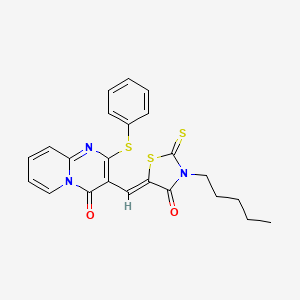 molecular formula C23H21N3O2S3 B12147997 3-[(Z)-(4-oxo-3-pentyl-2-thioxo-1,3-thiazolidin-5-ylidene)methyl]-2-(phenylsulfanyl)-4H-pyrido[1,2-a]pyrimidin-4-one 