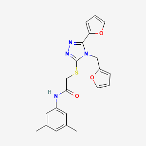 molecular formula C21H20N4O3S B12148042 N-(3,5-dimethylphenyl)-2-{[5-(furan-2-yl)-4-(furan-2-ylmethyl)-4H-1,2,4-triazol-3-yl]sulfanyl}acetamide 
