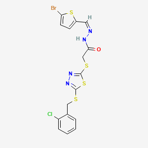 molecular formula C16H12BrClN4OS4 B12148050 N-[(E)-(5-bromothiophen-2-yl)methylideneamino]-2-[[5-[(2-chlorophenyl)methylsulfanyl]-1,3,4-thiadiazol-2-yl]sulfanyl]acetamide 