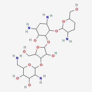 molecular formula C23H45N5O12 B1214809 5-Amino-2-(aminomethyl)-6-[5-[3,5-diamino-2-[3-amino-6-(hydroxymethyl)oxan-2-yl]oxy-6-hydroxycyclohexyl]oxy-4-hydroxy-2-(hydroxymethyl)oxolan-3-yl]oxyoxane-3,4-diol CAS No. 80451-74-7