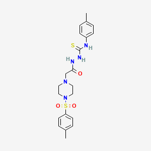 molecular formula C21H27N5O3S2 B12148339 N-(4-methylphenyl)-2-({4-[(4-methylphenyl)sulfonyl]piperazin-1-yl}acetyl)hydrazinecarbothioamide 