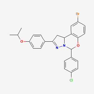 molecular formula C25H22BrClN2O2 B12148343 9-Bromo-5-(4-chlorophenyl)-2-[4-(propan-2-yloxy)phenyl]-1,10b-dihydropyrazolo[1,5-c][1,3]benzoxazine 