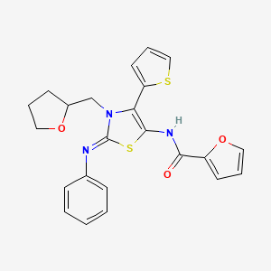 molecular formula C23H21N3O3S2 B12148363 N-[(2Z)-2-(phenylimino)-3-(tetrahydrofuran-2-ylmethyl)-4-(thiophen-2-yl)-2,3-dihydro-1,3-thiazol-5-yl]furan-2-carboxamide 