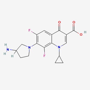 molecular formula C17H17F2N3O3 B1214837 3-Quinolinecarboxylic acid, 7-(3-amino-1-pyrrolidinyl)-1-cyclopropyl-6,8-difluoro-1,4-dihydro-4-oxo- CAS No. 99734-98-2