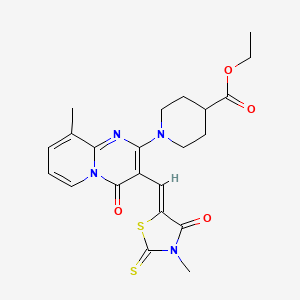 molecular formula C22H24N4O4S2 B12148385 ethyl 1-{9-methyl-3-[(Z)-(3-methyl-4-oxo-2-thioxo-1,3-thiazolidin-5-ylidene)methyl]-4-oxo-4H-pyrido[1,2-a]pyrimidin-2-yl}piperidine-4-carboxylate 