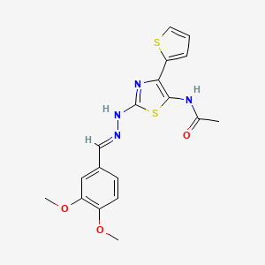 molecular formula C18H18N4O3S2 B12148387 N-{2-[(2E)-2-(3,4-dimethoxybenzylidene)hydrazinyl]-4-(thiophen-2-yl)-1,3-thiazol-5-yl}acetamide 