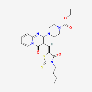 molecular formula C24H29N5O4S2 B12148395 ethyl 4-{3-[(Z)-(3-butyl-4-oxo-2-thioxo-1,3-thiazolidin-5-ylidene)methyl]-9-methyl-4-oxo-4H-pyrido[1,2-a]pyrimidin-2-yl}piperazine-1-carboxylate 