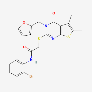 molecular formula C21H18BrN3O3S2 B12148528 N-(2-bromophenyl)-2-{[3-(furan-2-ylmethyl)-5,6-dimethyl-4-oxo-3,4-dihydrothieno[2,3-d]pyrimidin-2-yl]sulfanyl}acetamide 
