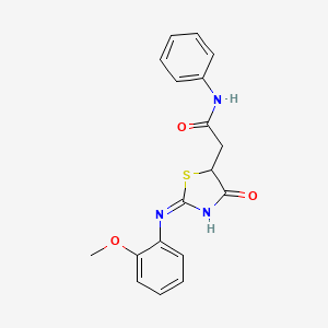 molecular formula C18H17N3O3S B12148809 2-{(2E)-2-[(2-methoxyphenyl)imino]-4-oxo-1,3-thiazolidin-5-yl}-N-phenylacetamide 