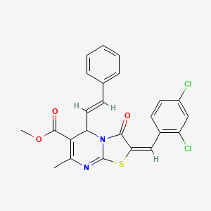 molecular formula C24H18Cl2N2O3S B12149005 methyl (2E)-2-(2,4-dichlorobenzylidene)-7-methyl-3-oxo-5-[(E)-2-phenylethenyl]-2,3-dihydro-5H-[1,3]thiazolo[3,2-a]pyrimidine-6-carboxylate 