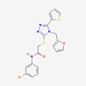 molecular formula C19H15BrN4O2S2 B12149018 N-(3-bromophenyl)-2-{[4-(furan-2-ylmethyl)-5-(thiophen-2-yl)-4H-1,2,4-triazol-3-yl]sulfanyl}acetamide 