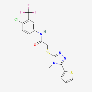 molecular formula C16H12ClF3N4OS2 B12149051 N-[4-chloro-3-(trifluoromethyl)phenyl]-2-{[4-methyl-5-(thiophen-2-yl)-4H-1,2,4-triazol-3-yl]sulfanyl}acetamide 