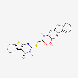 molecular formula C26H23N3O4S2 B12149146 N-(2-methoxybenzo[3,4-b]benzo[d]furan-3-yl)-2-(3-methyl-4-oxo(3,5,6,7,8-pentah ydrobenzo[b]thiopheno[2,3-d]pyrimidin-2-ylthio))acetamide 