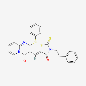 molecular formula C26H19N3O2S3 B12149193 3-{(Z)-[4-oxo-3-(2-phenylethyl)-2-thioxo-1,3-thiazolidin-5-ylidene]methyl}-2-(phenylsulfanyl)-4H-pyrido[1,2-a]pyrimidin-4-one 