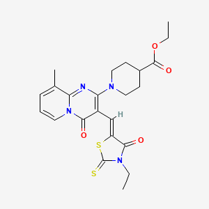 molecular formula C23H26N4O4S2 B12149205 ethyl 1-{3-[(Z)-(3-ethyl-4-oxo-2-thioxo-1,3-thiazolidin-5-ylidene)methyl]-9-methyl-4-oxo-4H-pyrido[1,2-a]pyrimidin-2-yl}piperidine-4-carboxylate 