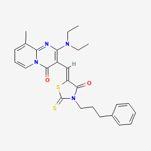 molecular formula C26H28N4O2S2 B12149243 2-(diethylamino)-9-methyl-3-{(Z)-[4-oxo-3-(3-phenylpropyl)-2-thioxo-1,3-thiazolidin-5-ylidene]methyl}-4H-pyrido[1,2-a]pyrimidin-4-one 