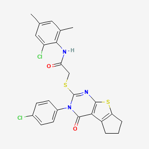 molecular formula C25H21Cl2N3O2S2 B12149248 N-(2-chloro-4,6-dimethylphenyl)-2-((3-(4-chlorophenyl)-4-oxo-4,5,6,7-tetrahydro-3H-cyclopenta[4,5]thieno[2,3-d]pyrimidin-2-yl)thio)acetamide 
