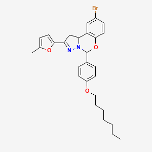molecular formula C28H31BrN2O3 B12149259 9-Bromo-5-[4-(heptyloxy)phenyl]-2-(5-methylfuran-2-yl)-1,10b-dihydropyrazolo[1,5-c][1,3]benzoxazine 