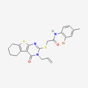 molecular formula C22H22BrN3O2S2 B12149278 N-(2-bromo-4-methylphenyl)-2-{[4-oxo-3-(prop-2-en-1-yl)-3,4,5,6,7,8-hexahydro[1]benzothieno[2,3-d]pyrimidin-2-yl]sulfanyl}acetamide 