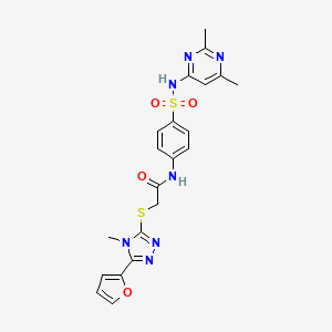 molecular formula C21H21N7O4S2 B12149447 N-[4-(2,6-Dimethyl-pyrimidin-4-ylsulfamoyl)-phenyl]-2-(5-furan-2-yl-4-methyl-4H-[1,2,4]triazol-3-ylsulfanyl)-acetamide 