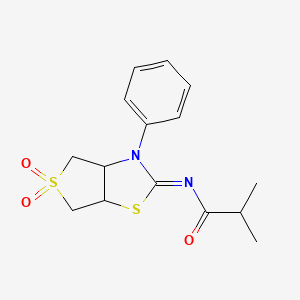 molecular formula C15H18N2O3S2 B12149476 N-[(2E)-5,5-dioxido-3-phenyltetrahydrothieno[3,4-d][1,3]thiazol-2(3H)-ylidene]-2-methylpropanamide 