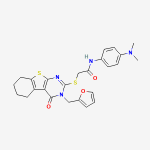 molecular formula C25H26N4O3S2 B12149512 N-[4-(dimethylamino)phenyl]-2-{[3-(furan-2-ylmethyl)-4-oxo-3,4,5,6,7,8-hexahydro[1]benzothieno[2,3-d]pyrimidin-2-yl]sulfanyl}acetamide 