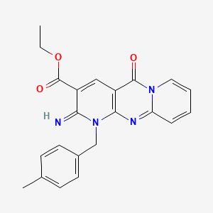 molecular formula C22H20N4O3 B12149546 ethyl 6-imino-7-[(4-methylphenyl)methyl]-2-oxo-1,7,9-triazatricyclo[8.4.0.03,8]tetradeca-3(8),4,9,11,13-pentaene-5-carboxylate 