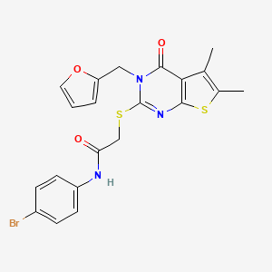 molecular formula C21H18BrN3O3S2 B12149555 N-(4-bromophenyl)-2-[3-(2-furylmethyl)-5,6-dimethyl-4-oxo(3-hydrothiopheno[2,3-d]pyrimidin-2-ylthio)]acetamide 