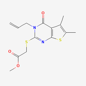 molecular formula C14H16N2O3S2 B12149559 Methyl {[5,6-dimethyl-4-oxo-3-(prop-2-en-1-yl)-3,4-dihydrothieno[2,3-d]pyrimidin-2-yl]sulfanyl}acetate 