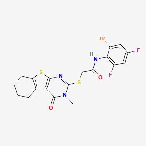 molecular formula C19H16BrF2N3O2S2 B12149565 N-(2-bromo-4,6-difluorophenyl)-2-(3-methyl-4-oxo(3,5,6,7,8-pentahydrobenzo[b]t hiopheno[2,3-d]pyrimidin-2-ylthio))acetamide 