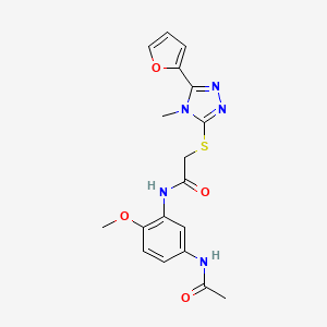 molecular formula C18H19N5O4S B12149566 N-[5-(acetylamino)-2-methoxyphenyl]-2-(5-(2-furyl)-4-methyl(1,2,4-triazol-3-yl thio))acetamide 