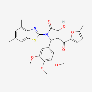 molecular formula C28H26N2O7S B12149587 (4E)-1-(4,6-dimethyl-1,3-benzothiazol-2-yl)-4-[hydroxy(5-methylfuran-2-yl)methylidene]-5-(3,4,5-trimethoxyphenyl)pyrrolidine-2,3-dione 
