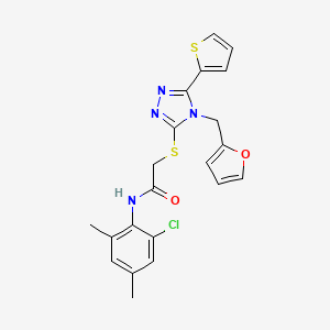 molecular formula C21H19ClN4O2S2 B12149656 N-(2-chloro-4,6-dimethylphenyl)-2-{[4-(furan-2-ylmethyl)-5-(thiophen-2-yl)-4H-1,2,4-triazol-3-yl]sulfanyl}acetamide 
