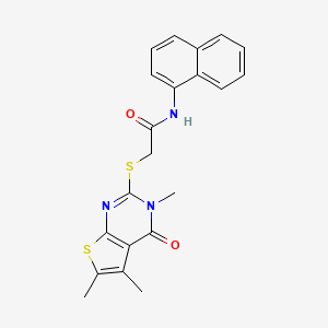 molecular formula C21H19N3O2S2 B12149670 N-(naphthalen-1-yl)-2-[(3,5,6-trimethyl-4-oxo-3,4-dihydrothieno[2,3-d]pyrimidin-2-yl)sulfanyl]acetamide 