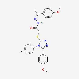 molecular formula C27H27N5O3S B12149735 N'-[(1Z)-1-(4-methoxyphenyl)ethylidene]-2-{[5-(4-methoxyphenyl)-4-(4-methylphenyl)-4H-1,2,4-triazol-3-yl]sulfanyl}acetohydrazide 