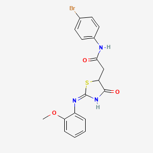 molecular formula C18H16BrN3O3S B12149779 N-(4-bromophenyl)-2-{(2E)-2-[(2-methoxyphenyl)imino]-4-oxo-1,3-thiazolidin-5-yl}acetamide 
