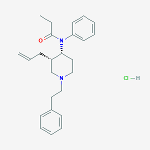 molecular formula C25H33ClN2O B1214979 Propanamide, N-phenyl-N-(1-(2-phenylethyl)-3-(2-propenyl)-4-piperidinyl)-, monohydrochloride, cis- CAS No. 81988-10-5