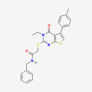 molecular formula C24H23N3O2S2 B12149827 N-benzyl-2-{[3-ethyl-5-(4-methylphenyl)-4-oxo-3,4-dihydrothieno[2,3-d]pyrimidin-2-yl]sulfanyl}acetamide 
