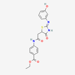 molecular formula C20H19N3O5S B12150049 ethyl 4-[({(2E)-2-[(3-hydroxyphenyl)imino]-4-oxo-1,3-thiazolidin-5-yl}acetyl)amino]benzoate 