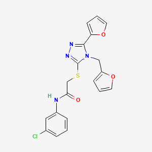 molecular formula C19H15ClN4O3S B12150063 N-(3-chlorophenyl)-2-{[5-(furan-2-yl)-4-(furan-2-ylmethyl)-4H-1,2,4-triazol-3-yl]sulfanyl}acetamide 