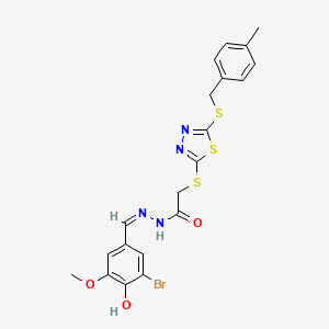 molecular formula C20H19BrN4O3S3 B12150157 N'-[(Z)-(3-bromo-4-hydroxy-5-methoxyphenyl)methylidene]-2-({5-[(4-methylbenzyl)sulfanyl]-1,3,4-thiadiazol-2-yl}sulfanyl)acetohydrazide 