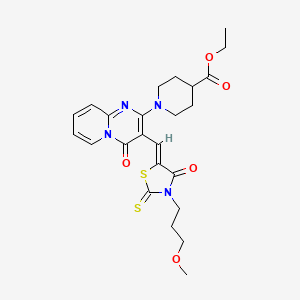 molecular formula C24H28N4O5S2 B12150208 ethyl 1-(3-{(Z)-[3-(3-methoxypropyl)-4-oxo-2-thioxo-1,3-thiazolidin-5-ylidene]methyl}-4-oxo-4H-pyrido[1,2-a]pyrimidin-2-yl)piperidine-4-carboxylate 