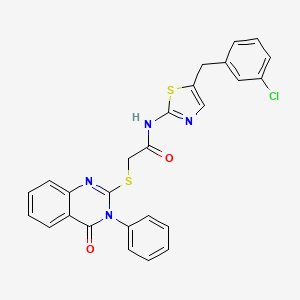 molecular formula C26H19ClN4O2S2 B12150246 N-[5-(3-chlorobenzyl)-1,3-thiazol-2-yl]-2-[(4-oxo-3-phenyl-3,4-dihydroquinazolin-2-yl)sulfanyl]acetamide 