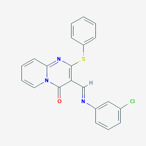 molecular formula C21H14ClN3OS B12150262 3-{(E)-[(3-chlorophenyl)imino]methyl}-2-(phenylsulfanyl)-4H-pyrido[1,2-a]pyrimidin-4-one 