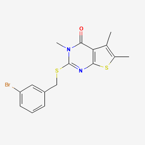 molecular formula C16H15BrN2OS2 B12150274 2-[(3-bromobenzyl)sulfanyl]-3,5,6-trimethylthieno[2,3-d]pyrimidin-4(3H)-one 