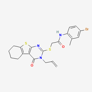 molecular formula C22H22BrN3O2S2 B12150339 N-(4-bromo-2-methylphenyl)-2-(4-oxo-3-prop-2-enyl(3,5,6,7,8-pentahydrobenzo[b] thiopheno[2,3-d]pyrimidin-2-ylthio))acetamide 